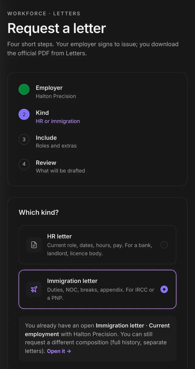 Employee app: request a letter