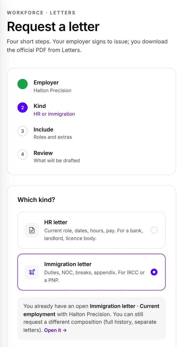 Employee app: request a letter