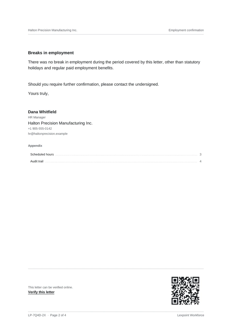 Page 2 of the sample letter